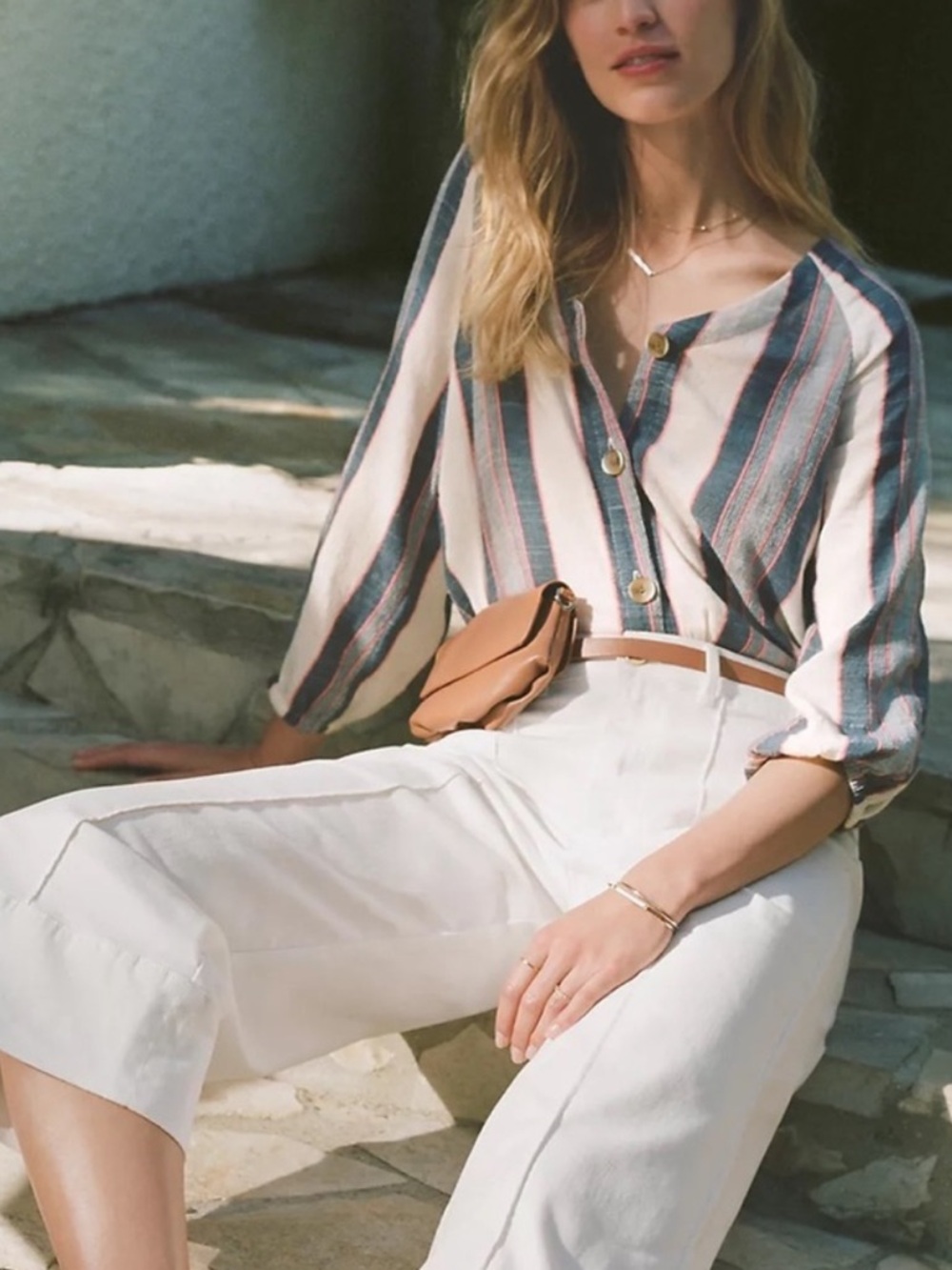 Cloth & Stone Anthropologie Chambray Cotton Striped button up  Shirt
